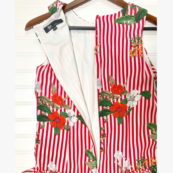 CHETTA B Red Striped Summer Floral Dress Tropical - Picture 5 of 6
